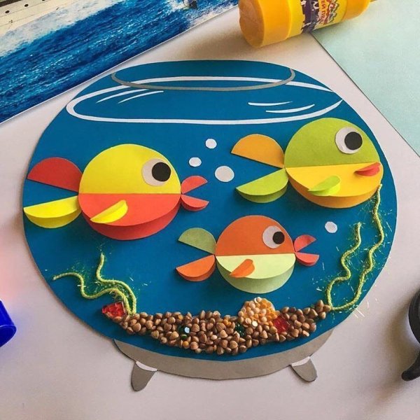 Поделка аквариум с рыбками из бумаги