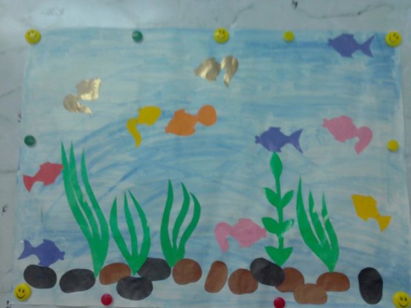 Аппликация в старшей группе рыбки в пруду