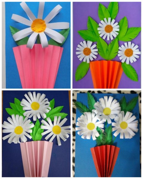 Ромашки из полосок бумаги аппликация