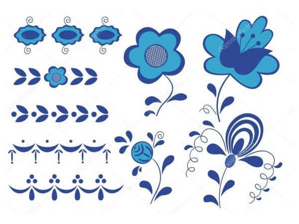 Элементы и узоры гжельской росписи