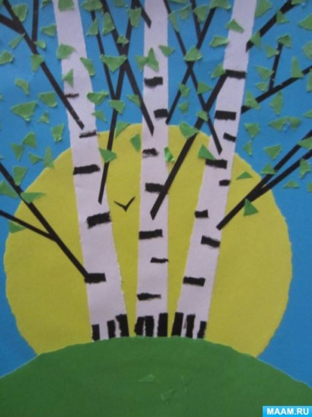 Обрывная аппликация Березка