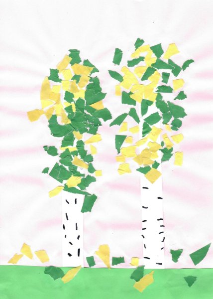 Осенняя береза Обрывная аппликация