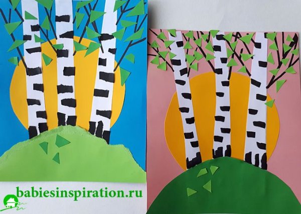 Обрывная аппликация береза