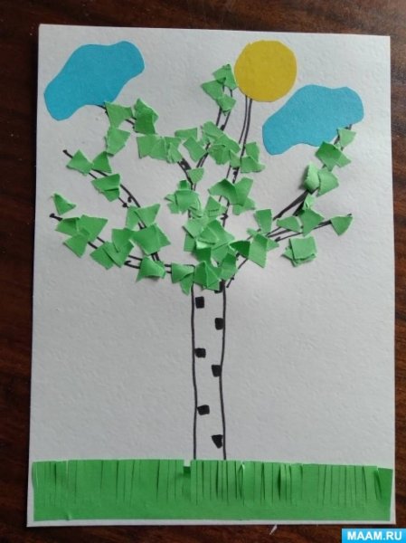 Обрывная аппликация береза