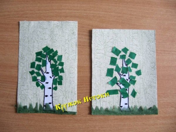 Обрывная аппликация Березка в подготовительной группе