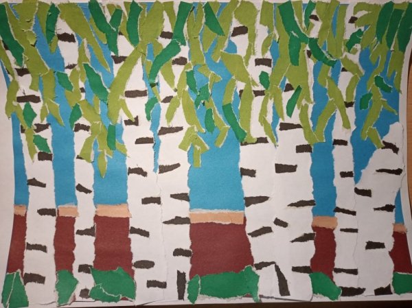 Технология Обрывная аппликация Березка
