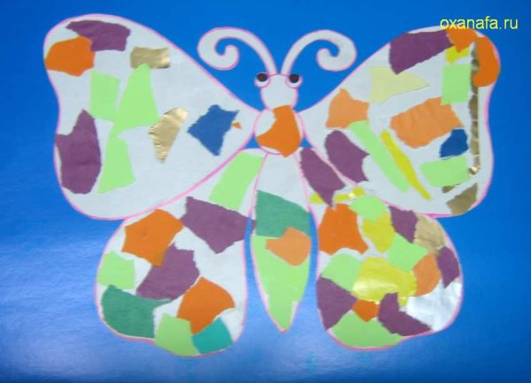 Рваная аппликация из цветной бумаги