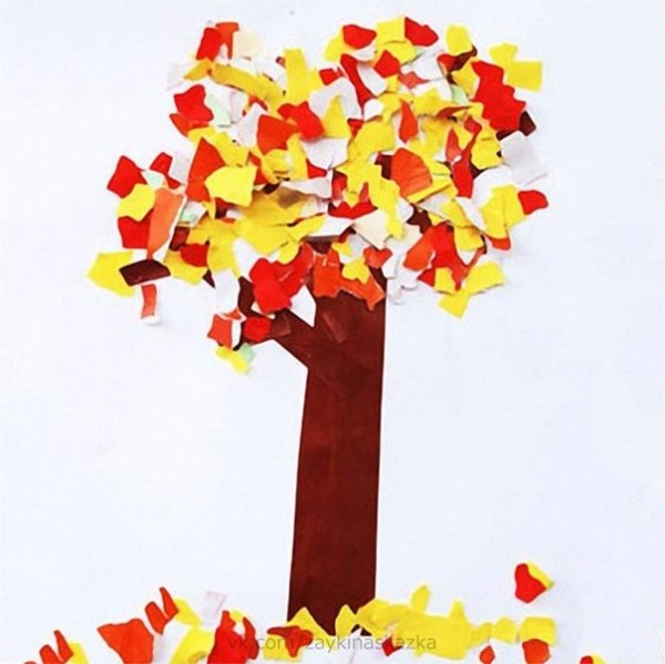 Аппликация осеннее дерево из цветной бумаги