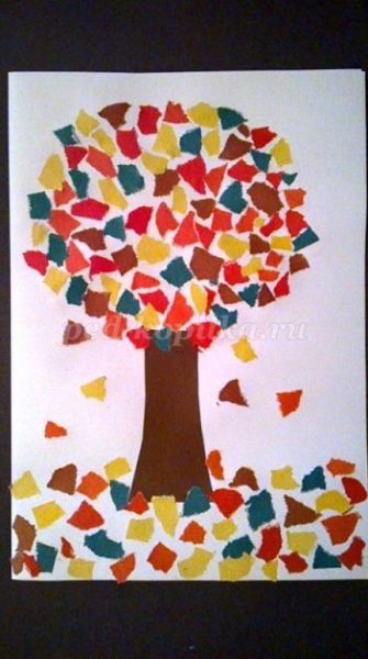 Обрывная аппликация осень деревья
