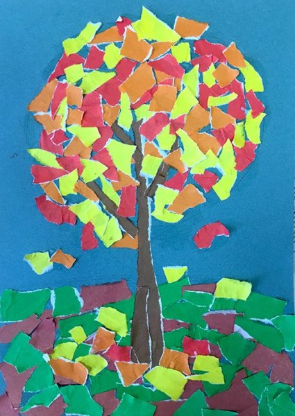 Аппликация осеннее дерево Обрывная осеннее