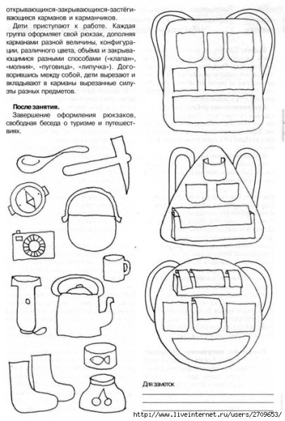 Аппликация рюкзачок с кармашками в подготовительной группе