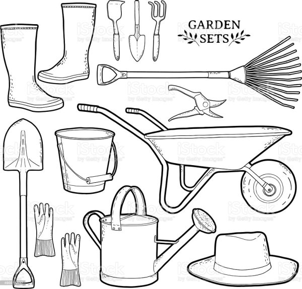 Раскраска садовый инвентарь для детей