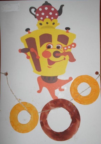 Самовар аппликация из бумаги