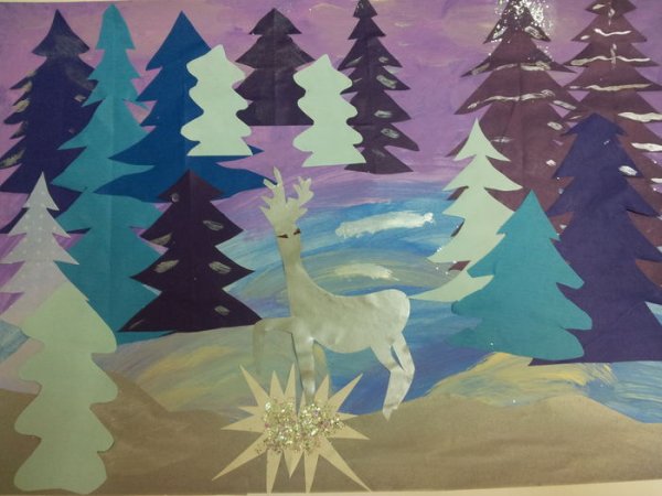 Аппликация на тему зимний лес