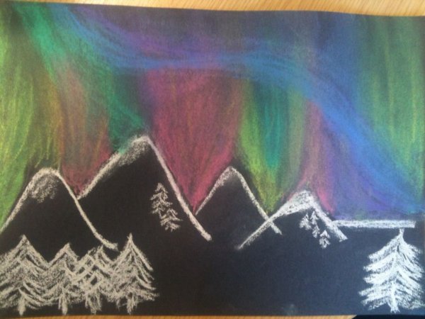 Северное сияние мелками граттаж