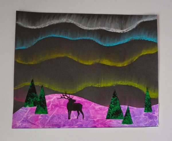 Рисование граттаж Северное сияние