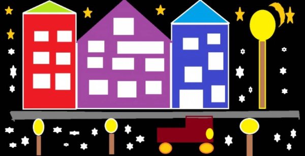 Аппликация разноцветные огоньки в домиках