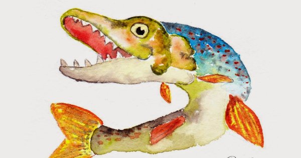 Щука акварелью детям