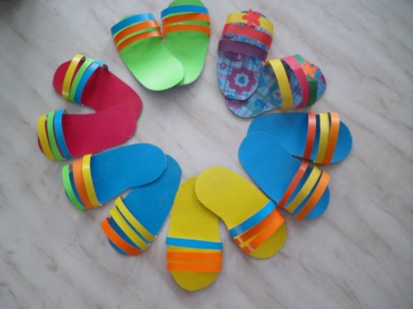 Поделка тапки из цветной бумаги