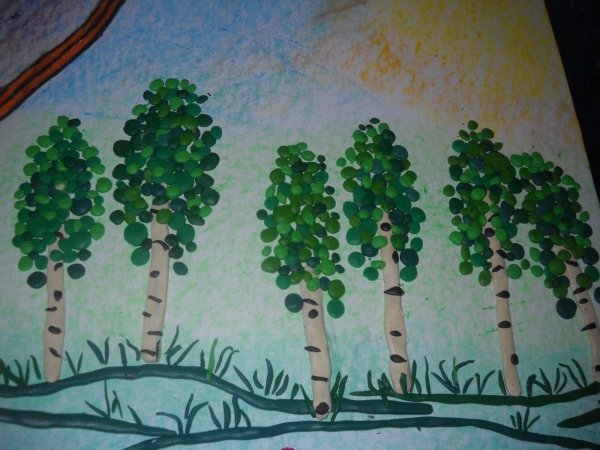 Берёзовая роща пластилинография