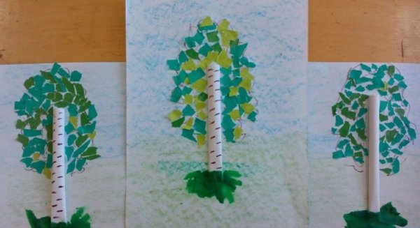Аппликация береза в подготовительной группе
