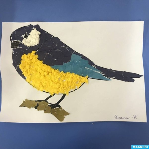 Обрывная аппликация зимующие птицы