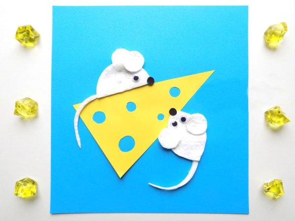 Мышка из ватных дисков аппликация