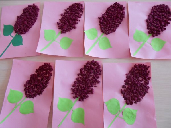 Аппликация сирень из салфеток