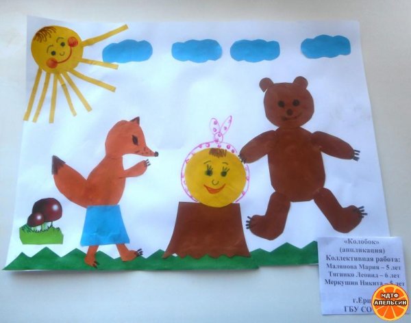 Аппликация Колобок в средней группе