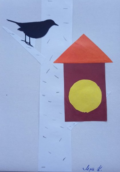 Аппликация скворечник во второй младшей