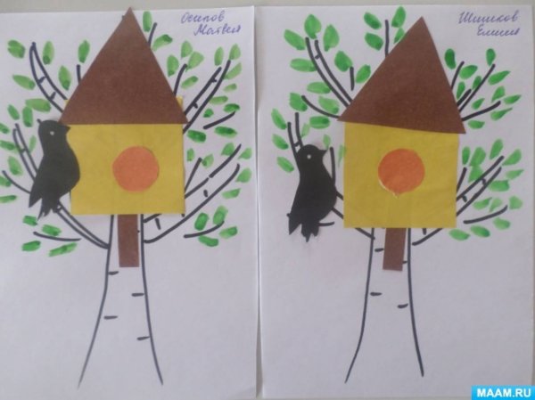 Аппликация дерево со скворечником шаблон для распечатки