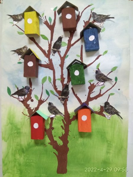 Аппликация скворцы прилетели