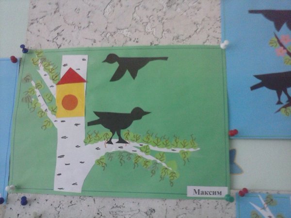 Аппликация скворцы прилетели