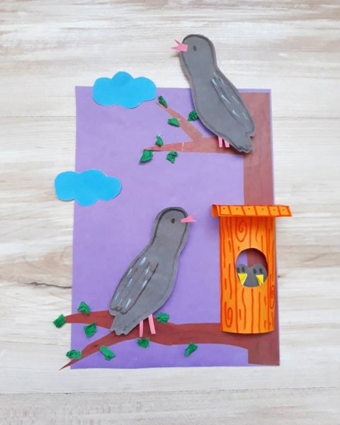 Аппликация весенние птицы