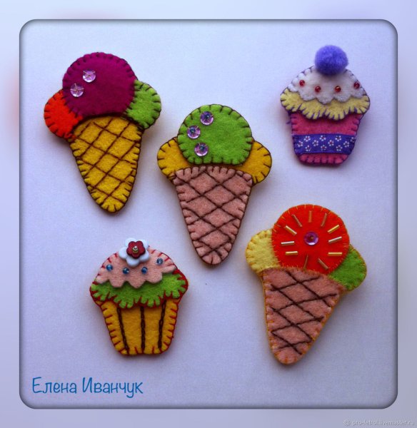 Брошь из фетра мороженое
