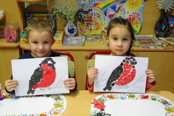 Отрывная аппликация Снегирь