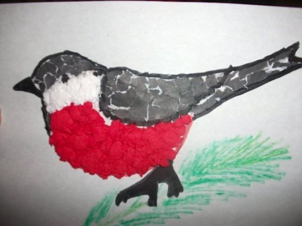 Обрывная аппликация Снегирь