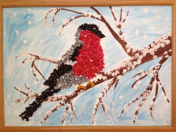 Обрывная аппликация Снегирь