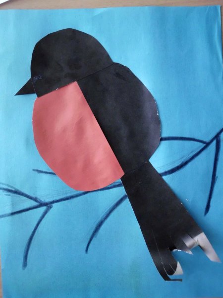 Аппликация Снегирь на ветке