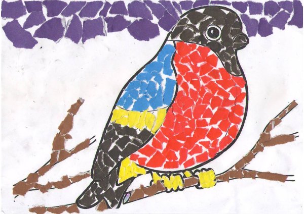 Отрывная аппликация Снегирь