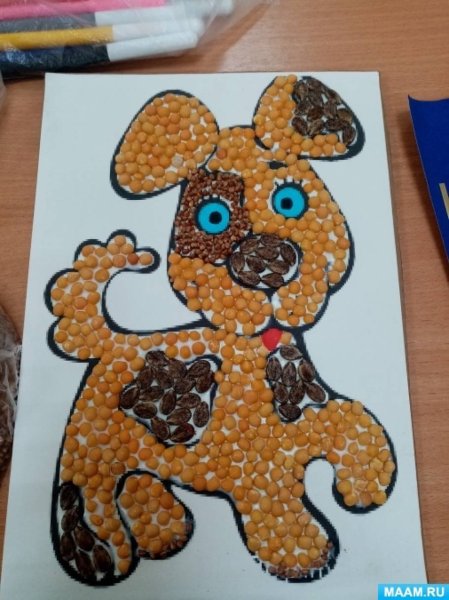 Собака из крупы поделка