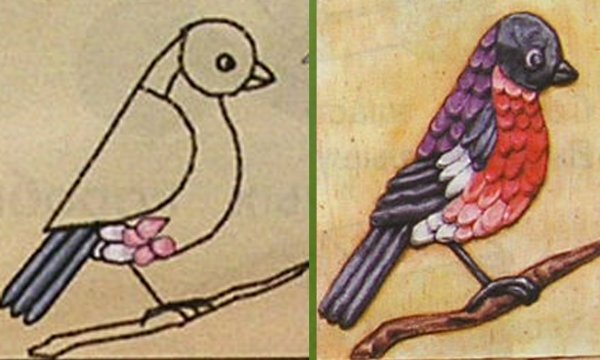 Аппликация пластилином тема птицы