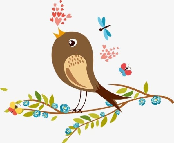 Птичка на ветке мультяшная
