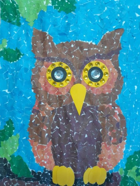 Сова из рваной бумаги