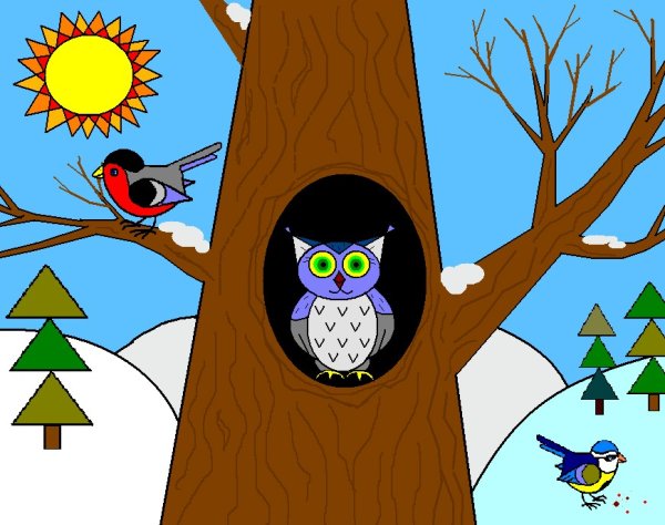Сова на дереве для детей