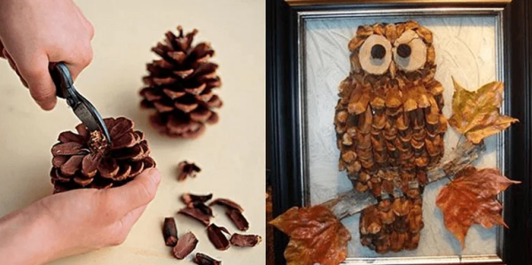 Аппликация из чешуек шишек