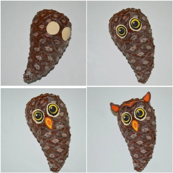 Сова из шишек поделка