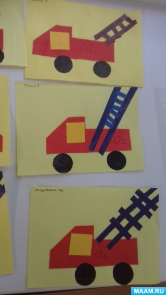 Аппликация пожарная машина в старшей группе