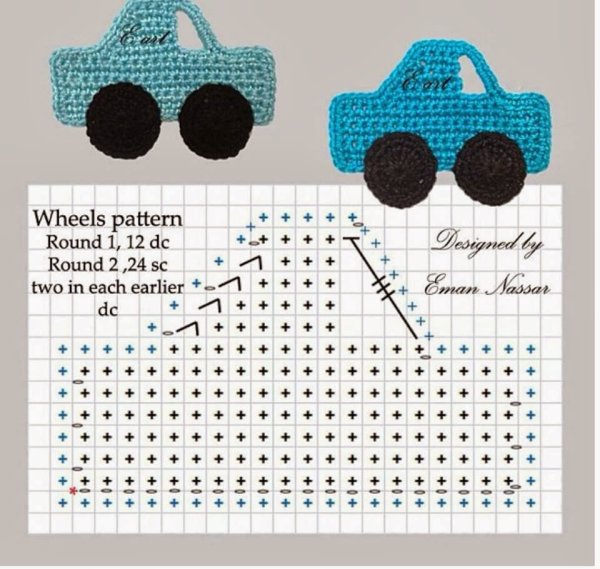 Аппликация машинка крючком схема