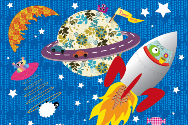 Коллаж из ткани на тему космос